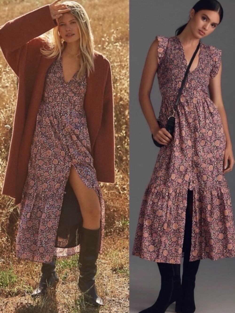 Anthropologie The Peregrine Midi Dress Plus Size 2X Bohemian Floral Ruffles